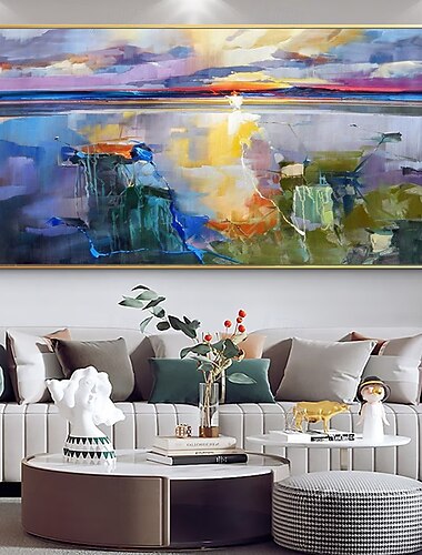  mintura picturi în ulei cu vedere la lac, realizate manual, pe pânză, artă de perete, decorare modernă, abstract, tablou de peisaj pentru decor interior, pictură rulată fără rame, neîntinsă