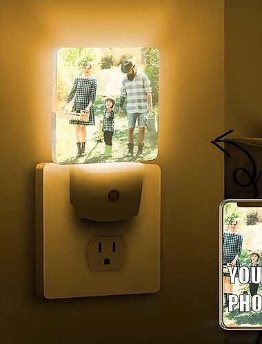  Luces de noche enchufables con foto iluminadas personalizadas con sensor automático de anochecer a amanecer, lámpara de noche de San Valentín para la familia, los amantes del día de San Valentín, el dormitorio, el baño y el pasillo