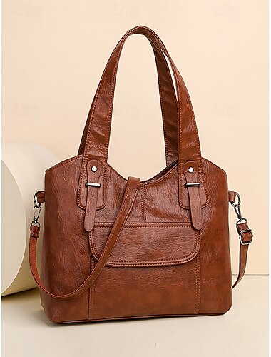  bolsa tote vintage marrom de couro sintético feminina com alças duplas e alça transversal ajustável – espaçosa e estilosa para o uso diário