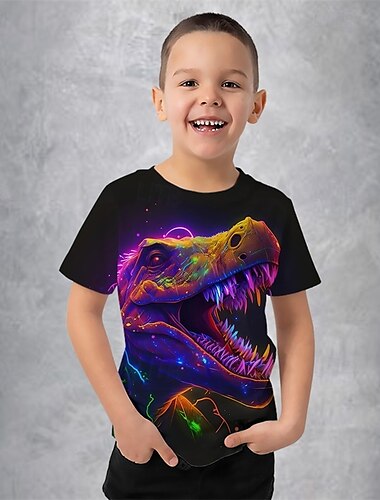  Jungen 3D Graphic Tier Dinosaurier T-Shirt Kurzarm Sommer Frühling Modisch Basic kinderkleidung 4-12 Jahre Rundhalsausschnitt Outdoor Casual Täglich Regular Fit