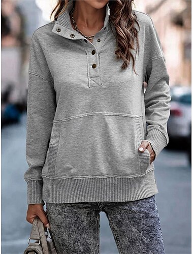  felpa da donna casual semplice strada abbigliamento quotidiano dolcevita bottoni manica lunga bianco rosa grigio autunno inverno
