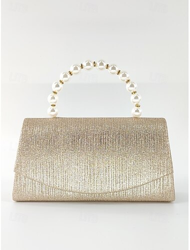  Lila Glitzer Clutch für Damen mit Perlenhenkel – elegante Abendhandtasche für Partys und Hochzeiten