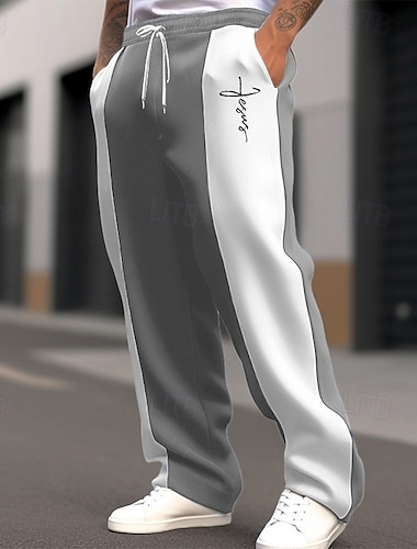  Voor heren Kerst Broek Joggingbroeken Broek Joggingbroek met rechte pijpen Zak Trekkoord Elastische taille Kleurenblok Kruis Comfort Kerstmis Buitensporten Modieus Casual Zwart Donkerblauw