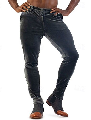  Men's Dress Pants Skinny Trousers Casual Pants Velvet Pants Pocket Plain Comfort Soft Full Length Party Outdoor Daily Fashion Streetwear Black Red Micro-elastic