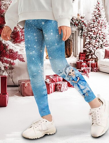  Fille 3D Graphic Bande dessinée Pantalon de Noël Pantalons Leggings Printemps Automne Actif basique Enfants 4-12 ans Extérieur Casual du quotidien Standard