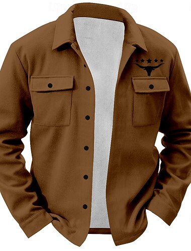  Herren Western Kuh Kuh-Druck Hemd Hemdjacke Overshirt Langarm Vintage Casual Täglich Frühling Herbst Winter Kragen Knopf Hemden mit Kragen Schwarz Braun Grün Beige
