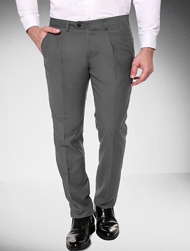  Men's Dress Pants Tapered pants Trousers Suit Pants Pocket Plain Comfort Soft Full Length Wedding Party Business Fashion Streetwear Black Navy Blue