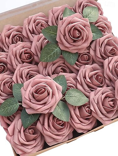  25 Stück/Set Kunstblumen Hochzeitsdekoration Rosensträuße Valentinstagsgeschenk echt aussehende elfenbeinfarbene Schaumrosen mit Stielen für DIY Hochzeitssträuße weiße Braut