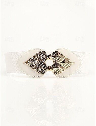  Schicker schwarzer elastischer Taillengürtel für Damen mit Blattgoldschnalle – stilvolles Accessoire für Kleider und formelle Outfits