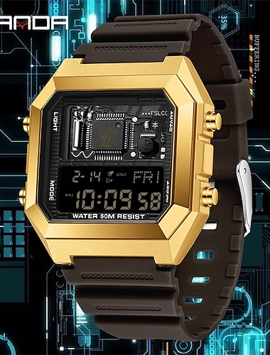  SANDA Hommes Montre Digitale Mode Décontractée Montre Bracelet Résistance aux chocs Lumineux Chronomètre Fonction réveille Compte à rebours PUT Suivre