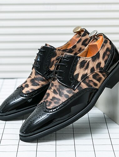  Oxford-Schuhe mit Leopardenmuster für Herren – Akzente aus Lackkunstleder mit Brogue-Details für formelle Anlässe und Partys