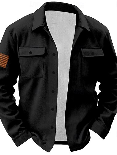  Herren Amerikanische Flagge Hemd Hemdjacke Overshirt Langarm Vintage Casual Täglich Frühling Herbst Winter Kragen Knopf Hemden mit Kragen Schwarz Dunkelbraun Braun