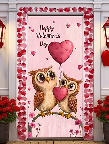  l.t.home décorations extérieures de la Saint-Valentin couvre-portes tapisserie de porte rideau de porte décoration toile de fond bannière de porte intérieure/extérieure pour porte d'entrée hibou de