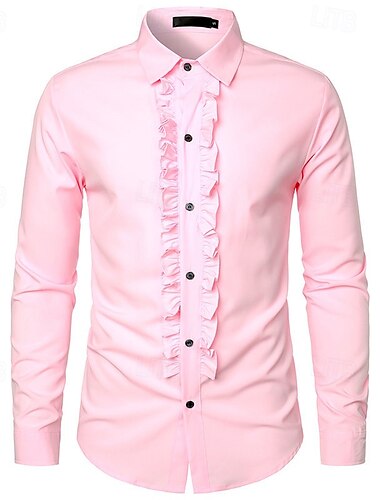  Herren Oberhemd Smokinghemden Glatt Hochzeit Outdoor Schwarz Weiß Rosa Langarm Umlegekragen Sommer Frühling Bekleidung