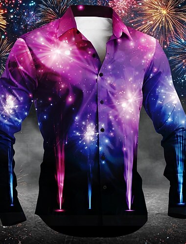  Nový rok Pánské Košile Košile na knoflíky Dlouhý rukáv Na běžné nošení Párty Ležérní Jaro Podzim Přehnutý Kapsy Černá Světlá růžová vícebarevná Trávová zelená