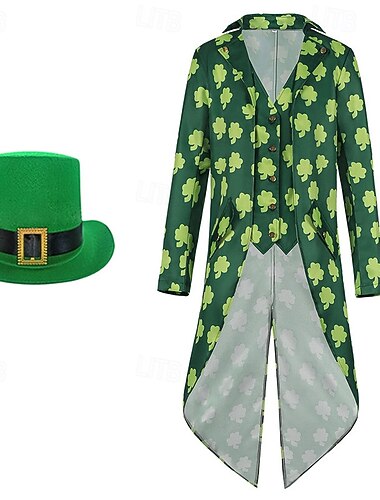  irlandesi Vestiti Carnevale Completi Costume Frac Per adulto Per uomo Retrò vintage Medievale Rinascimentale Feste Mascherata Carnevale martedì grasso giorno di San Patrizio Costume di Carnevale