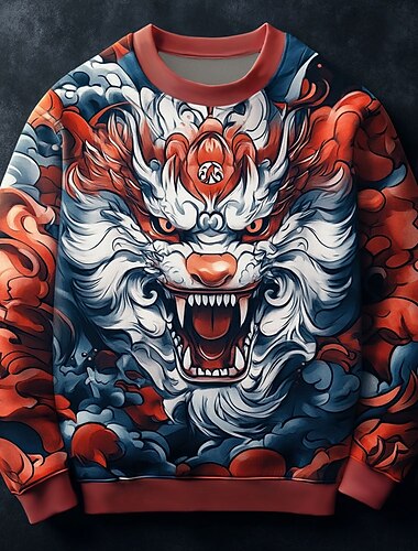  Herr Djur Tecknat Tröja Tröja Långärmad Tröja Rund hals Mode Häftig 3D 3d-utskrivning Semester Utekväll Streetwear Crewneck 3D-utskrift Vinter Vår & Höst