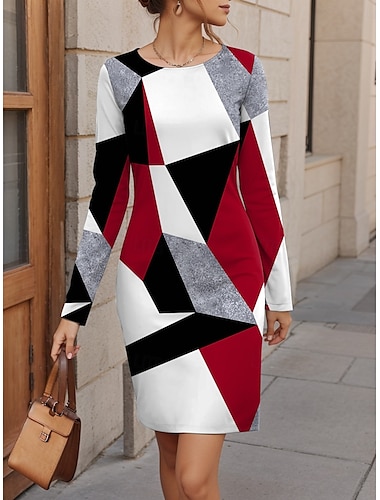  Mujer Mini vestido Vestido de Punto Vestido sudadera Vestido de invierno Vestido corsé Casual Formal Fiesta Calle Casual Ajuste regular Bloque de color Manga Larga Cuello Barco Rojo Azul Piscina
