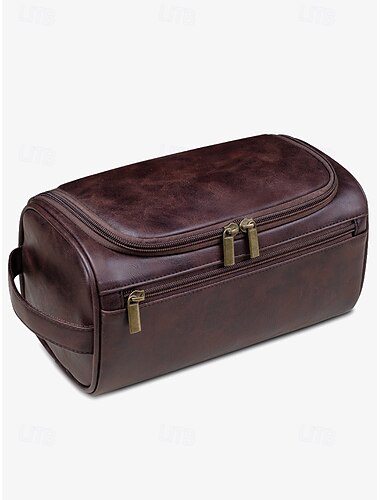  Kulturbeutel zum Aufhängen aus Kunstleder für Damen – Reise-Kulturtasche mit Haken, mehreren Fächern und Reißverschluss, erhältlich in Braun, Schwarz und Hellbraun, perfekt für die Organisation von Pflegeutensilien