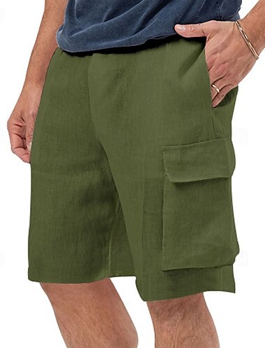  Herren Cargo Shorts Kurze Hosen Shorts Kurze Hosen Leinenshorts Kurze Hosen Sommer-Shorts Strandshorts Kurze Hosen Kordelzug Elastische Taille Multi Pocket Glatt Komfort Atmungsaktiv Knielänge