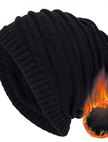  Hombre Sombrero de Beanie Sombreros de invierno Casquillo Tejido con puños Negro Vino Fibra de acrílico De Punto Vellón Moda Tradicional / Clásico Ropa de Exterior Casual Diario Plano Templado