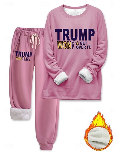  Damen 2-teiliges Loungewear Pyjama Set Sweatshirt Hosen Plüsch Komfort Langarm Grafik Druck Casual Hause Tragen Gemütlich Winter Hellblau Vollgröße Winter S M L XL XXL