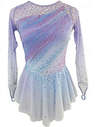  Eiskunstlaufkleid Damen Mädchen Eislaufen Kleid Purpur Asymmetrischer Saum Netzstoff Hohe Elastizität Training Wettbewerb Eiskunstlaufkleidung Klassisch Kristall / Strass Langarm Eislaufen