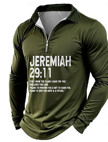  Herren Reißverschluss-Polo Langarm Polo-Shirts Kragen Business-Casual Urlaub Party-Abendmode Alltagskleidung 3D-Druck Frühling Herbst Winter Schwarz Blau Grün
