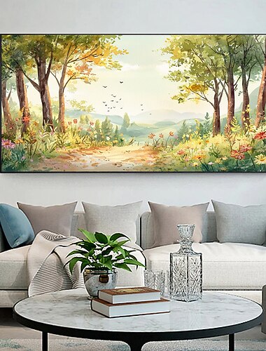  Pintura a óleo original feita à mão sobre tela abstrata de paisagens naturais, arte de parede para decoração de casa com moldura esticada sem pintura de moldura interna