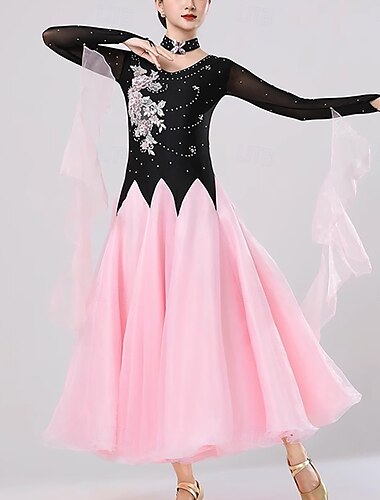  Für den Ballsaal Kleid Stickerei Farbaufsatz Kristalle / Strass Damen Leistung Party Langarm Spandex Organza
