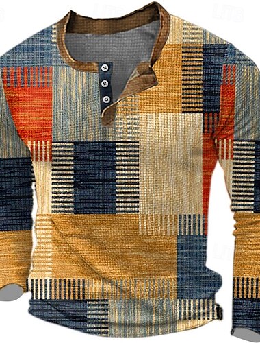  Hombre Graphic Bloque de color Camisa henley gofrada Estilo casual Estilo clásico Manga Larga Impresión 3D Moda Design Básico Exterior Diario Primavera & Otoño Azul Piscina Marrón Verde Trébol Gris