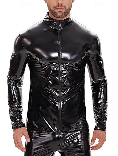  Kappa Jakke Huddräkt Karnevalsdräkt Herr Glansig Metall Dragkedja upp Kostym för Prestanda Nattklubb Pole dance Halloween Karnival Vuxna