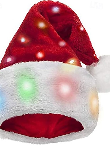 Gorro de Papá Noel de peluche navideño, divertidos gorros navideños para niños &Adultos con 20 luces LED que cambian de color y pilas - tamaño adulto   Gorro de Papá Noel de peluche navideño, divertidos gorros navideños para niños &Adultos con 20 luces LED que cambian de color y pilas - tamaño adulto