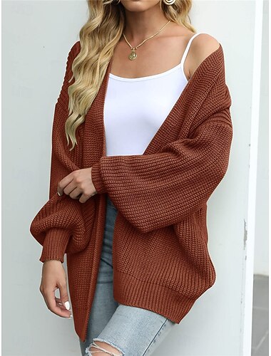  Per donna Felpa Cardigan Informale Morbido Colore puro A coste Apertura anteriore Lavorato a maglia Manica lunga Top regolari Maglia Esterno Giornaliero Fine settimana Cachi Caffè Autunno Inverno