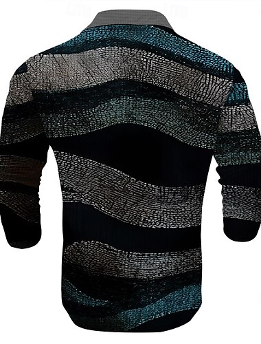  Herr Rand Våffelpikétröjor Golftröja Långärmad Polotröjor Skjortor med krage Business Casual Utomhus Kontor Vardag Knappar 3D-utskrift Vår Höst Vinter Svart