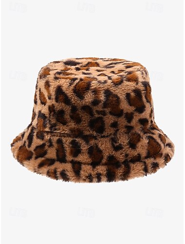  Fischerhut aus Kunstfell mit Leopardenmuster für Damen – stylisches Winteraccessoire für lässige und trendige Looks