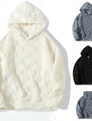  Hombre Sudadera con capucha de lana Negro Blanco Gris Con Capucha Plano Bolsillo Deporte Diario Festivos Ropa de calle Fresco Casual Invierno Primavera & Otoño Ropa Sudaderas con capucha Sudaderas