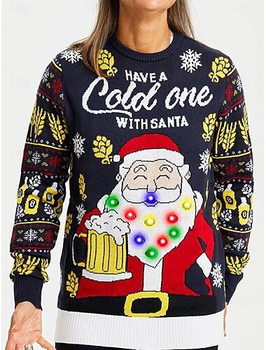  Papá Noel Suéter navideño feo Pullover Saltador De Punto Iluminar Mujer Navidad Año Nuevo Nochebuena Navidad Innovador Gracioso Adultos Fiesta Navidad Cima