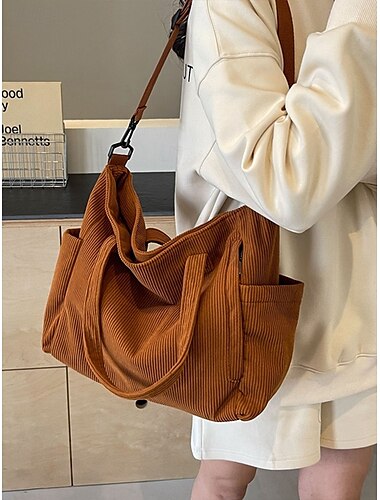  Damen-Einkaufstasche aus Cord mit mehreren Taschen | lässige Handtasche mit großem Fassungsvermögen für Arbeit und Reisen