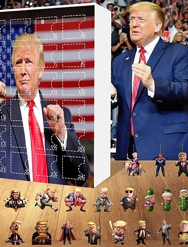  ozdoby świąteczne trumps 2024, kalendarz adwentowy trumps z ozdobą trumps 2024 na choinkę, zabawny wisiorek trumps na tylny widok samochodu