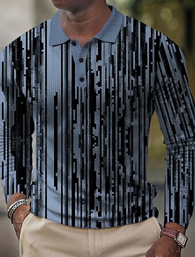  Voor heren Lineair Wafel Poloshirts Golfshirt Lange mouw Poloshirt Overhemden met kraag Casual Buiten Kantoor Dagelijks gebruik Knop 3D-afdrukken Lente Herfst Winter Zwart Wit blauw