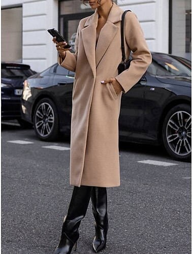  Per donna Cappotto invernale Esterno Strada Da tutti i giorni Autunno Inverno Lungo Cappotto Standard Tenere al caldo Traspirante Moda Informale Giacca Manica lunga Liscio Con tasche Bianco Rosso