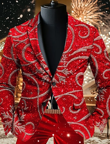  Новогодняя тематика Муж. Рождественский образец Пальто Пиджак Дышащий Удобный Художественный На каждый день Вечерние наряды Повседневные фестиваль Пуговицы 3D печать Мульти карман Наступила зима