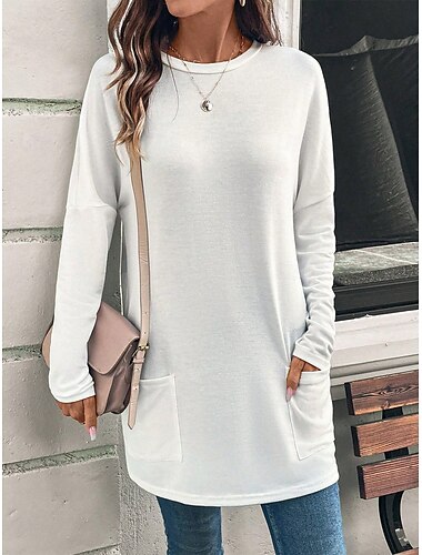  Damen T Shirt Glatt Modisch Modern Brautkleider schlicht Langarm Rundhalsausschnitt Normale Oberteile Täglich Wochenende Patchwork Weiß Rosa Rote Herbst Winter