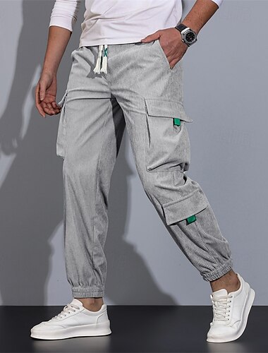  Men's Cargo Pants Trousers Elastic Waist Multi Pocket Elastic Cuff Plain Wearable Outdoor Daily Camping & Hiking Fashion Classic Black White