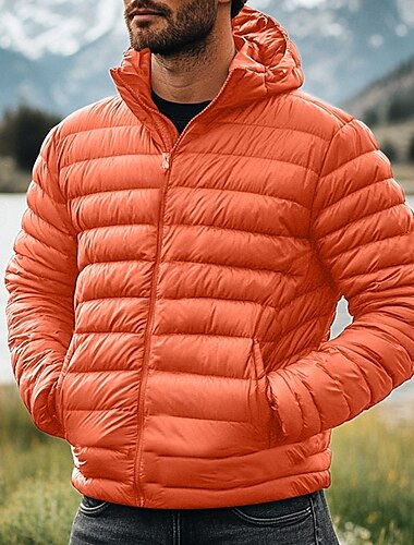  Herren Wintermantel Daunenjacke puffer jacket Zip Tasche Outdoor Heim Arbeit Standard Klassisch warm Windundurchlässig Atmungsaktiv Winter Herbst Feste Farbe Wein Schwarz matt Königliches Blau Blau