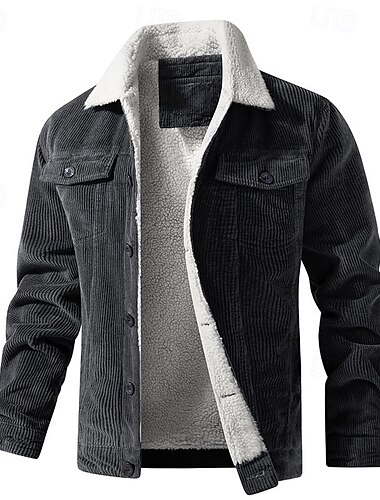  Herren Cordjacke Fleecejacke Sherpa-Jacke Urlaub Täglich warm Vlies Herbst Winter Glatt Modisch Strassenmode Kargen Standard Schwarz Khaki Kaffee Grau Jacken
