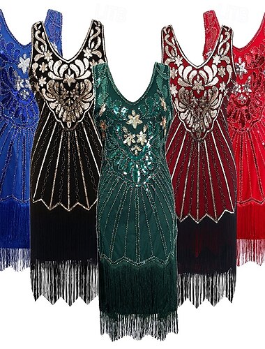  1920-tallet Vintage Inspirert Den store Gatsby Kort Lengde Maskerade JSK / Genser skjorte Ermeløs Den store Gatsby Bryllupsgjest Paljetter V-hals Dame Karneval Fritid / hverdag Fest / Cocktail