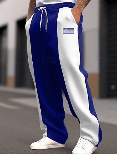  Herren Jogginghose Trainingshose Hose Hosen Jogginghose mit geradem Bein Tasche Kordelzug Elastische Taille Farbblock Nationalflagge Komfort Weihnachten Sports Outdoor Modisch Brautkleider schlicht