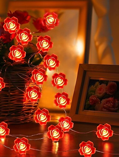  elegante LED-Lichterkette für Hochzeitsfeiern und Empfänge zum Valentinstag – 2 m, 20 LEDs, rote Lippen, Kupferdraht, batteriebetrieben für die Inneneinrichtung